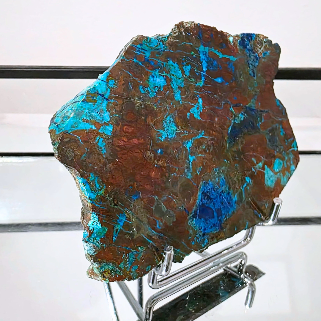 Rare Shattuckite Crystal Slab - with stand