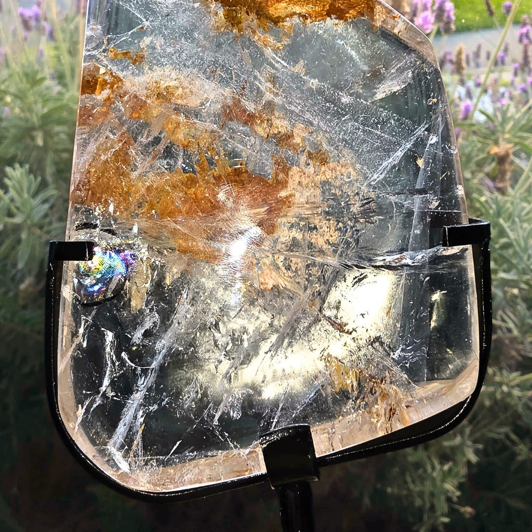 A Grade Garden Quartz, Golden Healer Enhydro Freeform on Stand - 17.5cm tall