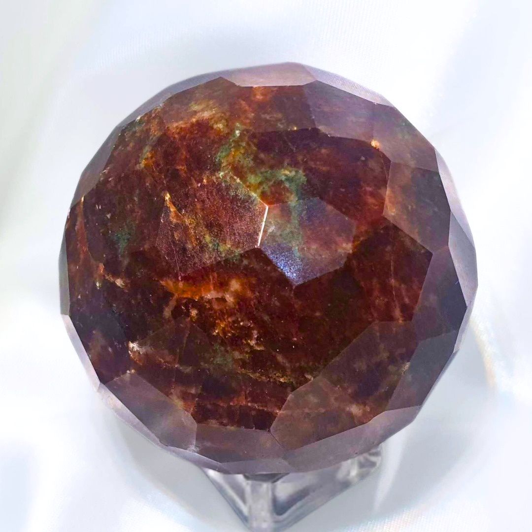 Rare Faceted Red & Green Garnet Sphere - 278g - includes holder