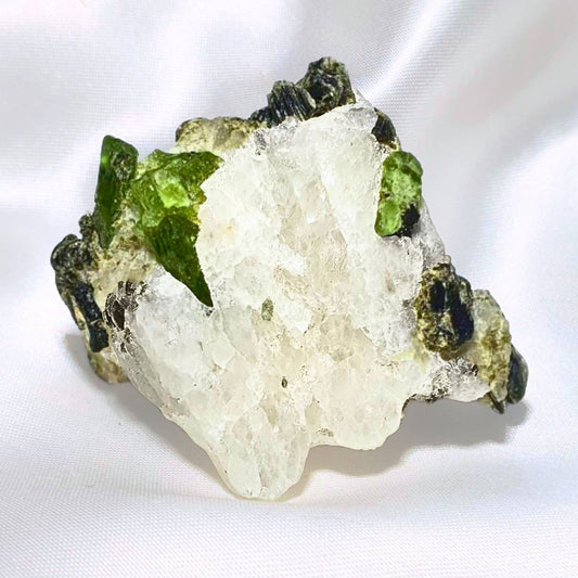 Green Tourmaline & Epidote on Quartz Specimen