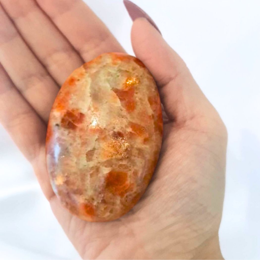 Sunstone & Smoky Quartz Palm Stone with Gold Flash