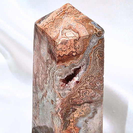 Peach-Pink Crazy Lace Agate Crystal Tower - 11.6cm