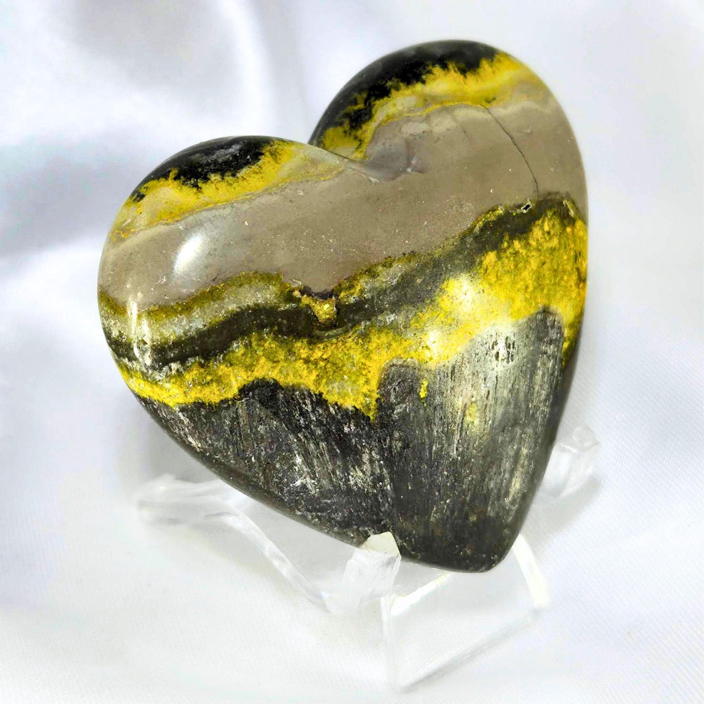 Genuine Bumble Bee Jasper Heart Carving - includes holder