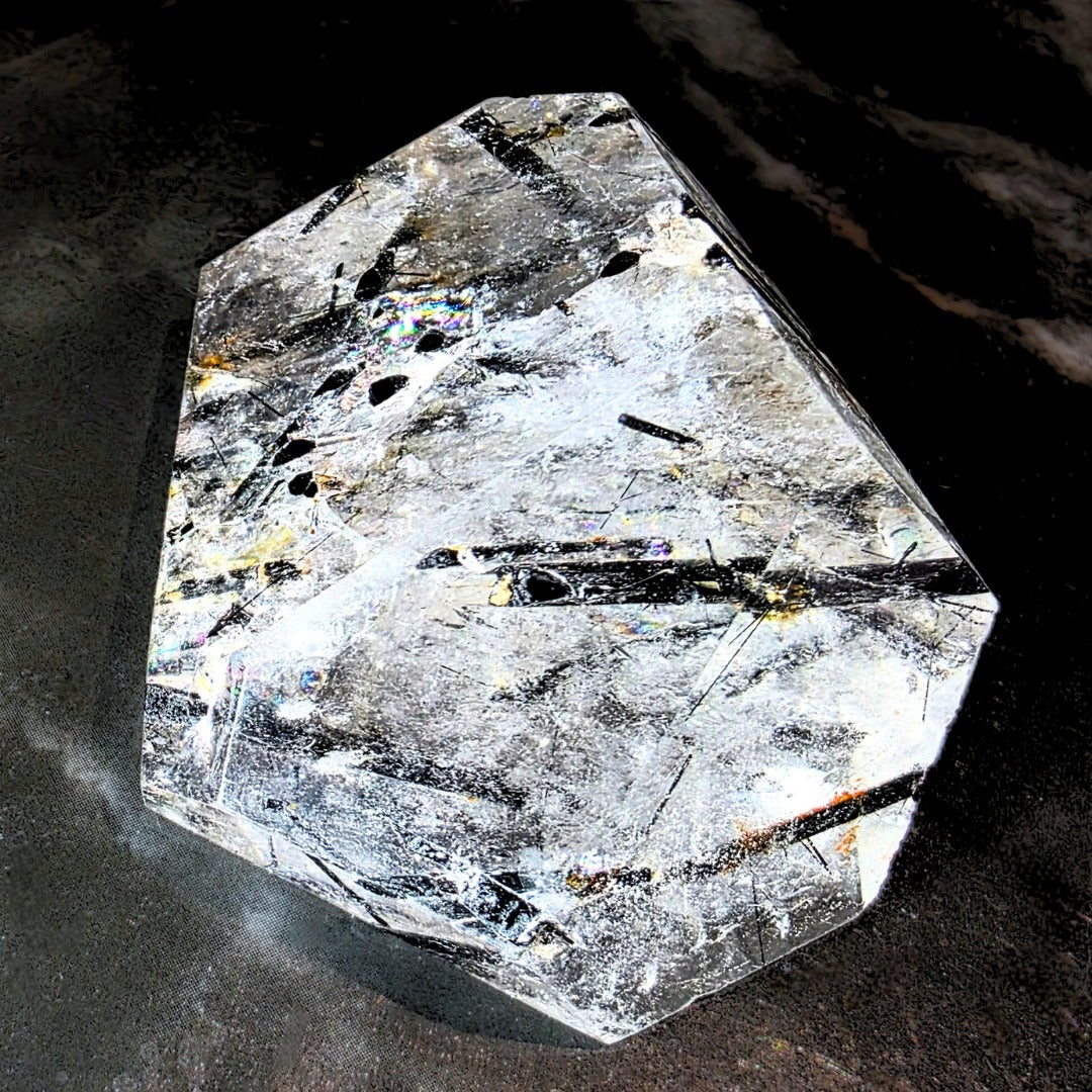 Black Tourmaline in Quartz Freeform with Rainbows