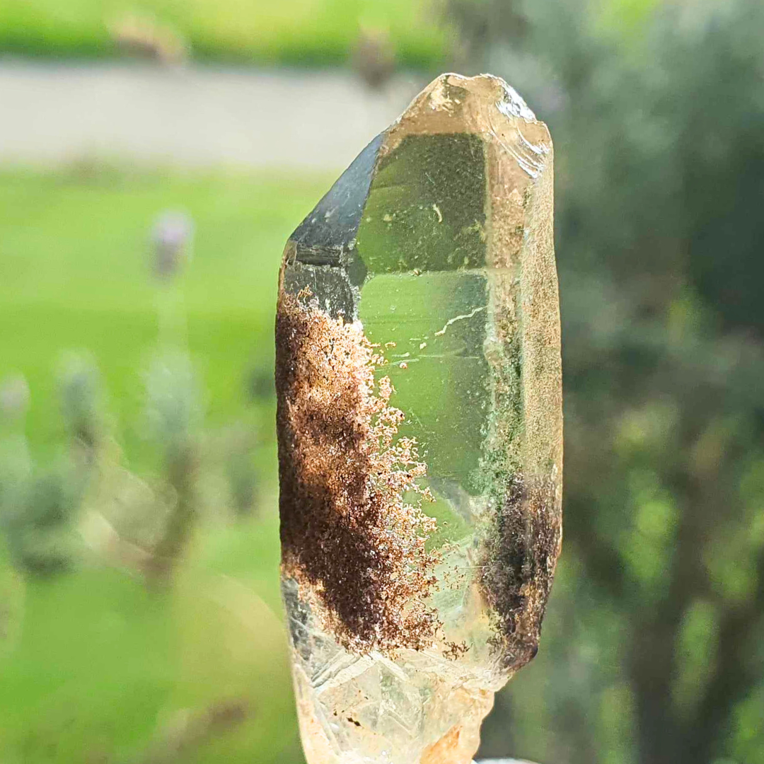 Garden Quartz (Lodolite) with Hematite Crystal Point