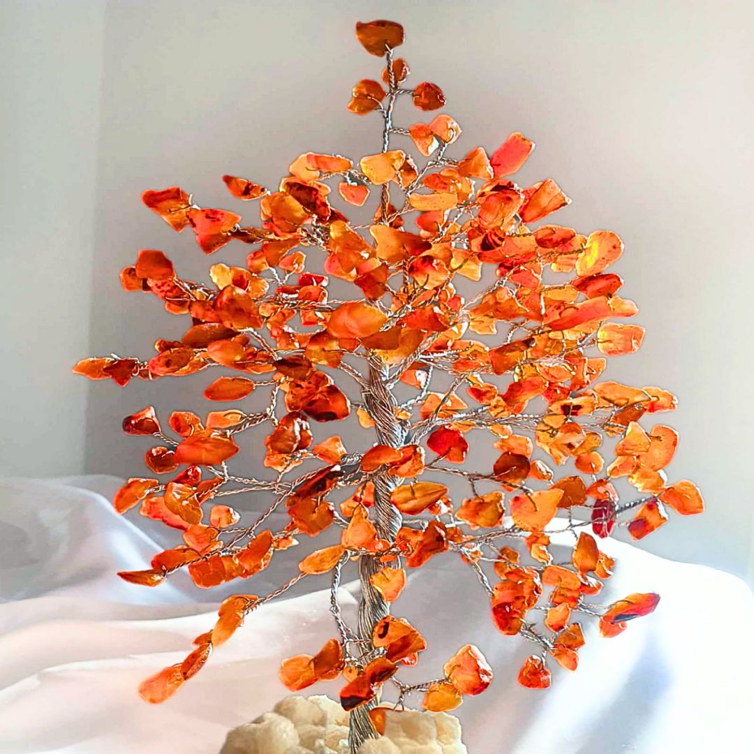 Large Carnelian Crystal Wire Wrapped Tree on a Stilbite Base - 28cm