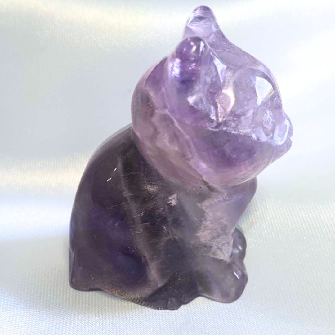 Dream Amethyst (Chevron) with Smoky Quartz Cat Carving