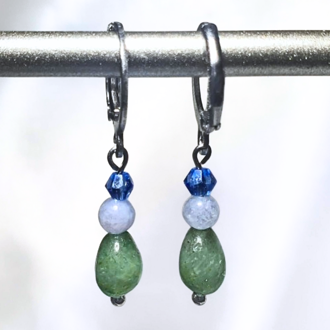 Aventurine, Sodalite & Blue Lace Agate Crystal Earrings