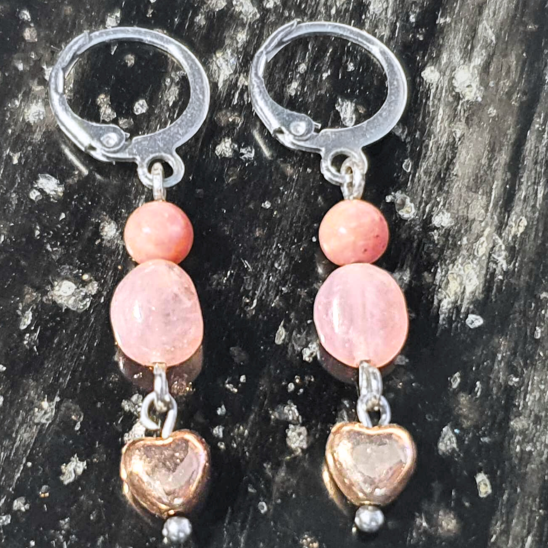 Rhodonite & Rose Quartz Crystal Earrings