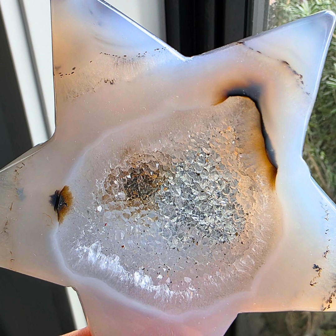 High Grade Dendritic Agate Star with Druzy Quartz Opening