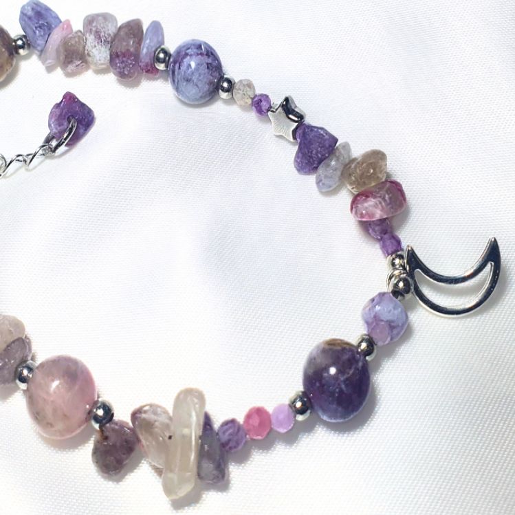 Pegmatite (Unicorn Stone) with Pink Tourmaline & Amethyst Crystal Bracelet