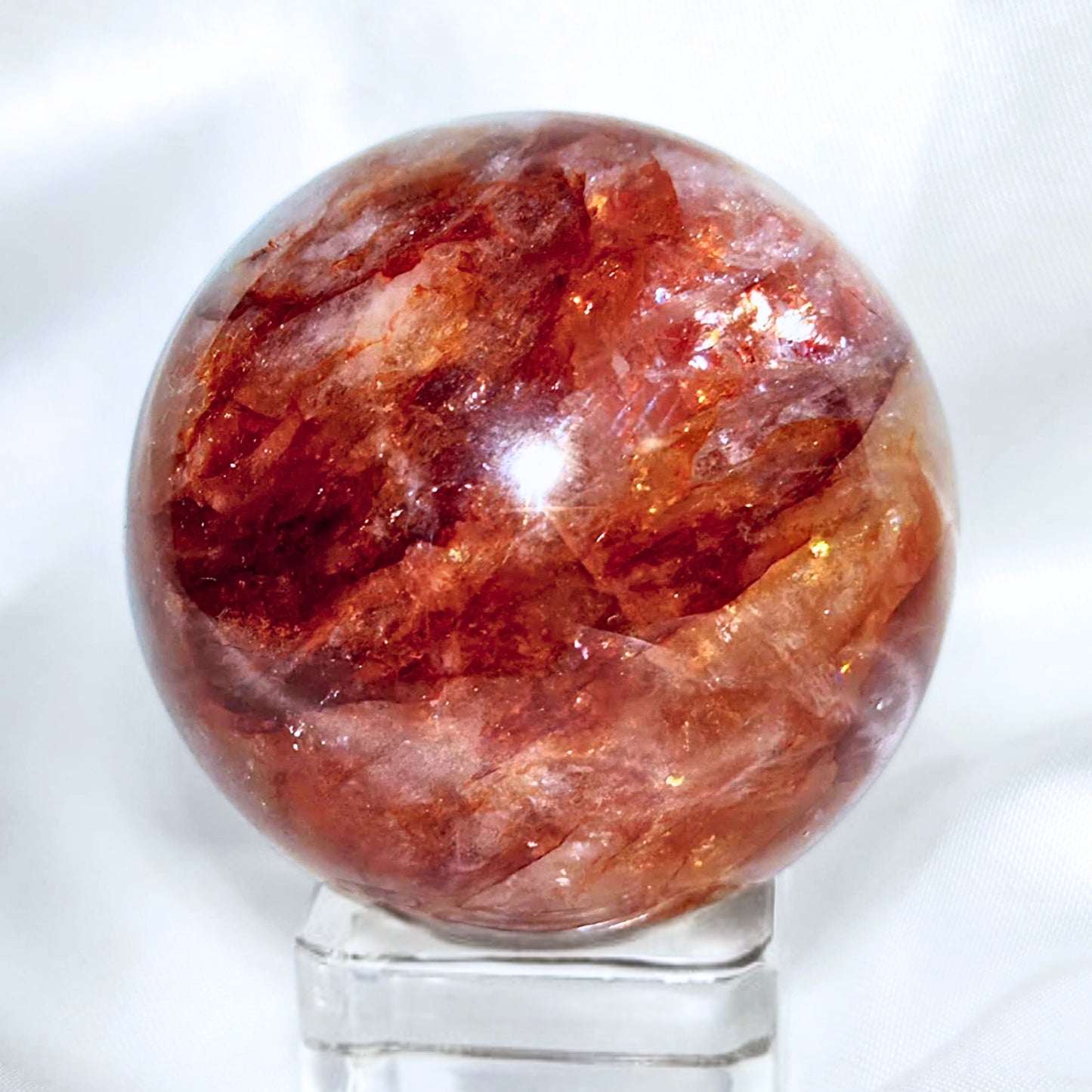 Fire Quartz Sphere with Rainbows - stand included