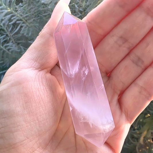 Rose Quartz Double Point Wand with Phantoms