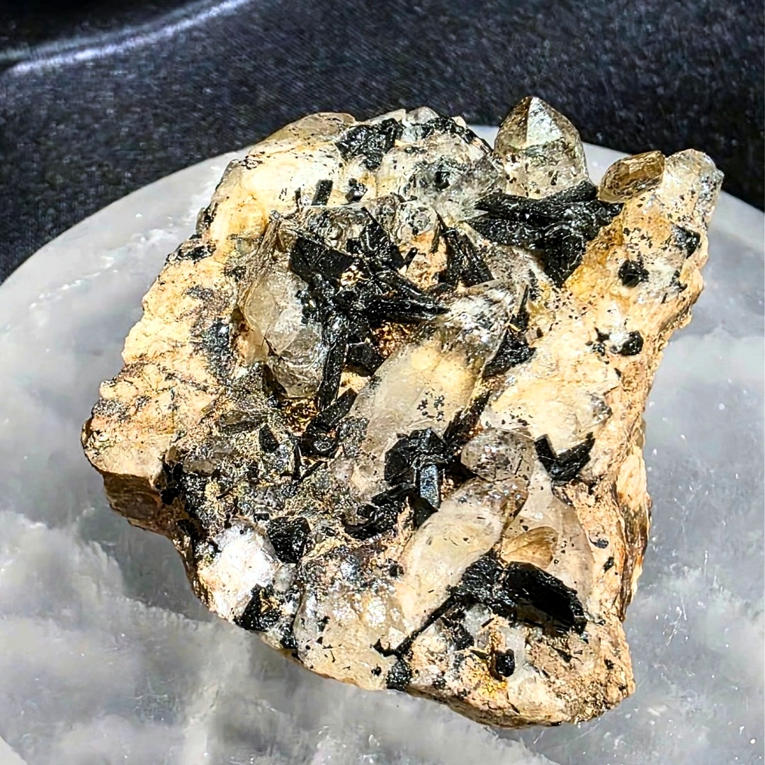 Green Aegirine with Smoky Quartz on Orthoclase Cluster - Malawi