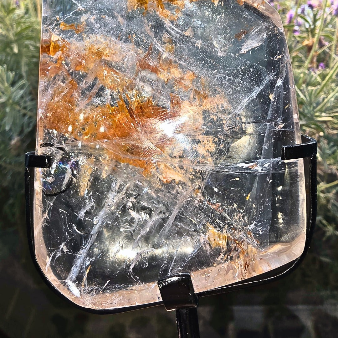 A Grade Garden Quartz, Golden Healer Enhydro Freeform on Stand - 17.5cm tall