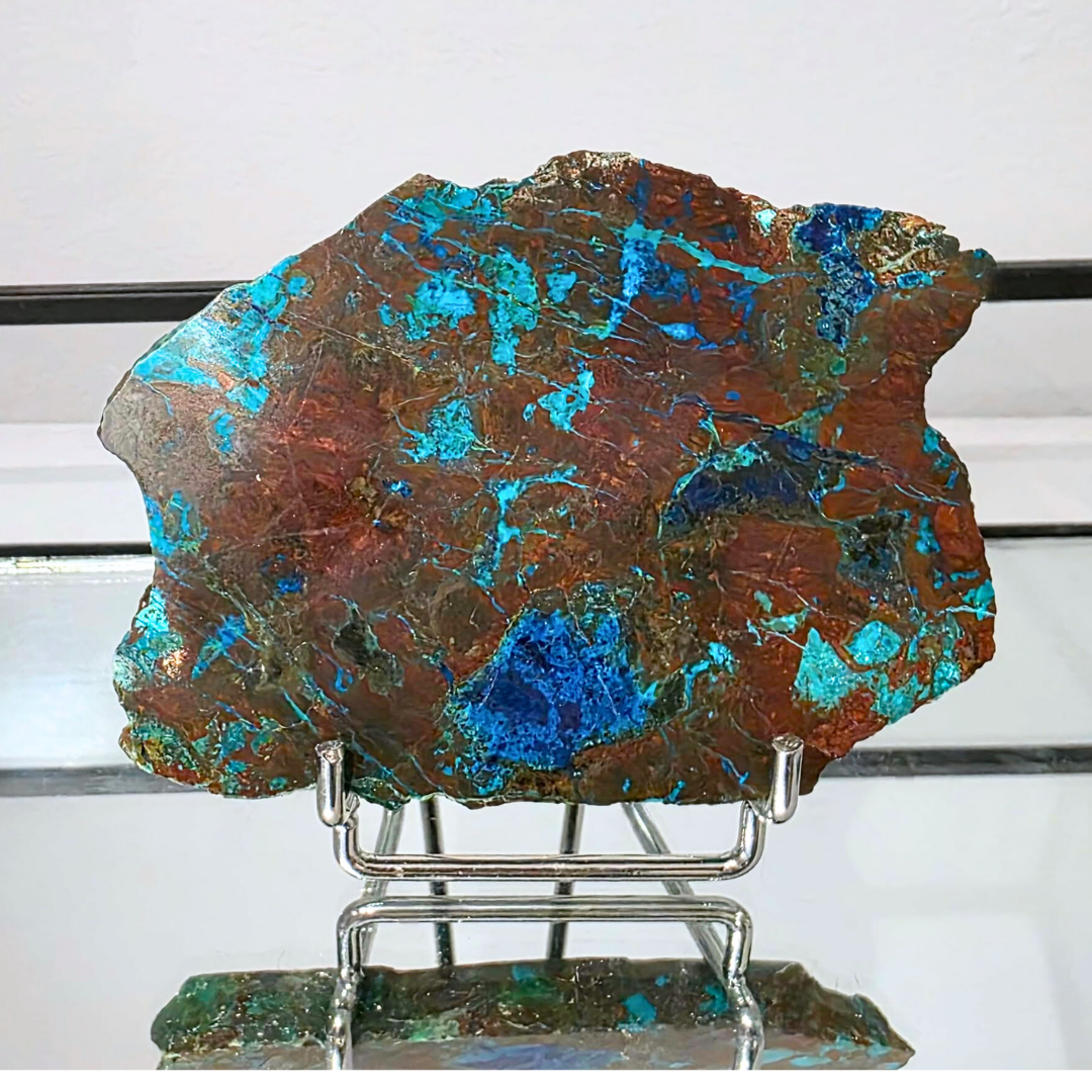Rare Shattuckite Crystal Slab - with stand