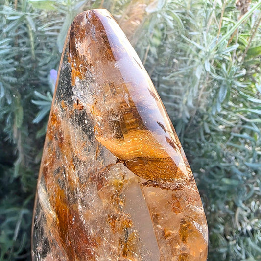 A Grade Garden Quartz, Golden Healer Enhydro Freeform on Stand - 17.5cm tall