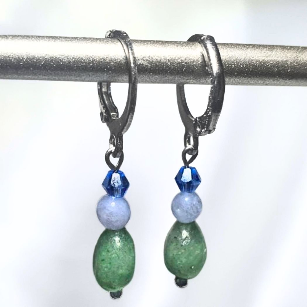 Aventurine, Sodalite & Blue Lace Agate Crystal Earrings