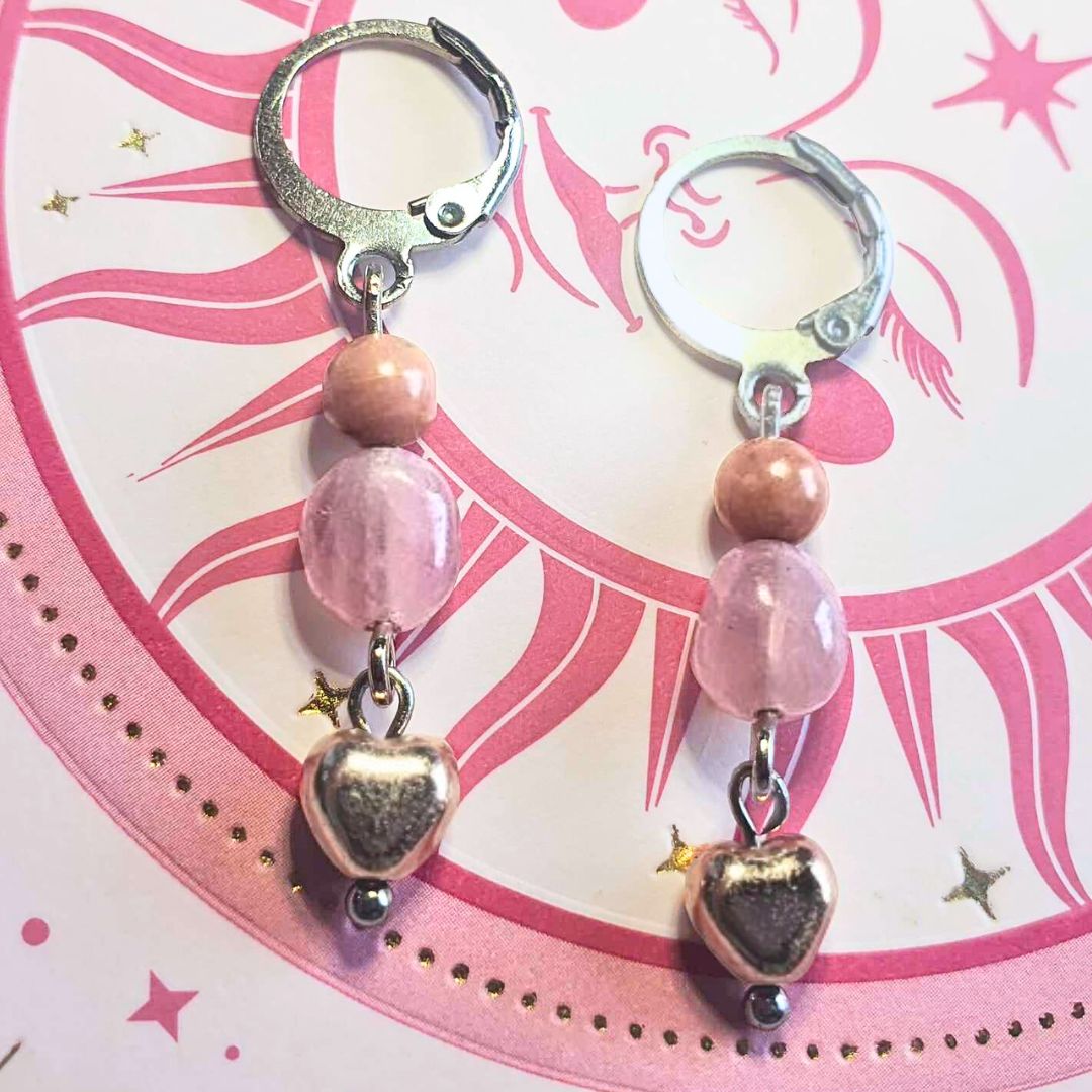 Rhodonite & Rose Quartz Crystal Earrings