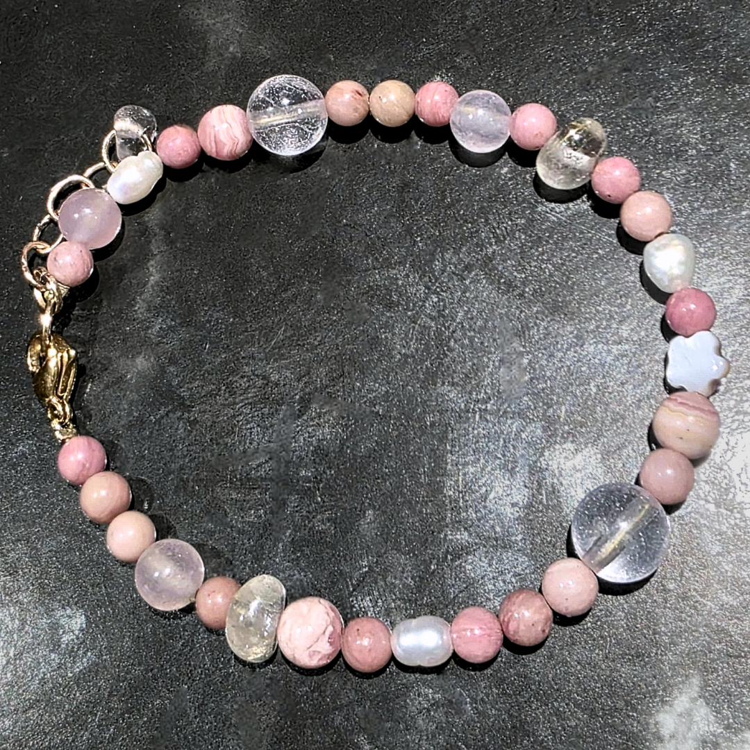 Golden Rutile, Rhodonite & Rhodochrosite crystal Bracelet