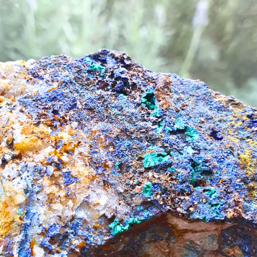 Large Sparkling Azurite with Malachite & Quartz Cluster - 11cm