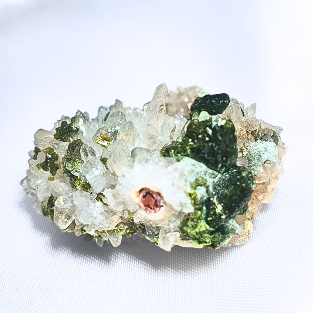 Gemmy High Grade Epidote Crystal on Clear Quartz