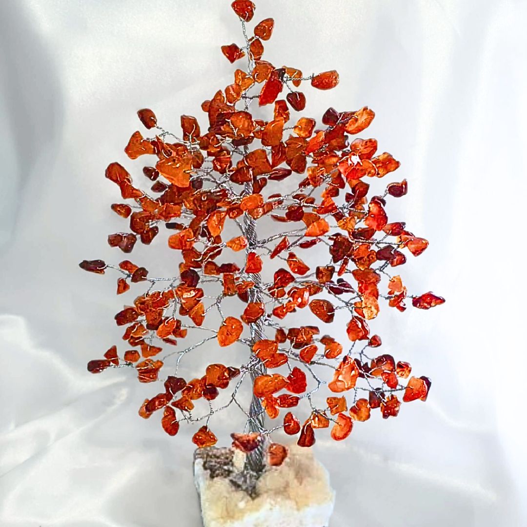 Large Carnelian Crystal Wire Wrapped Tree on a Stilbite Base - 28cm