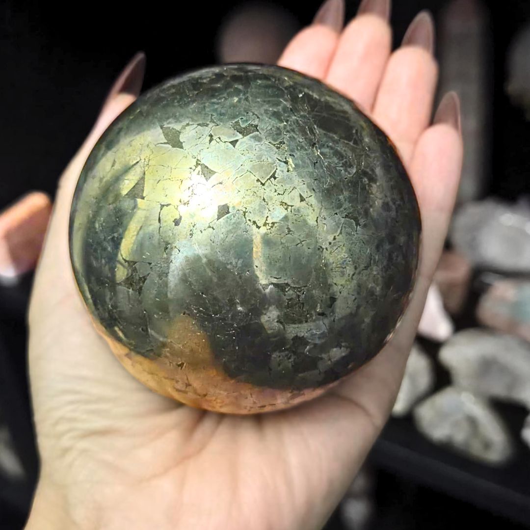 Large Chalcopyrite Sphere - 945g - includes stand