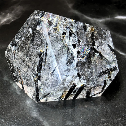 Black Tourmaline in Quartz Freeform with Rainbows