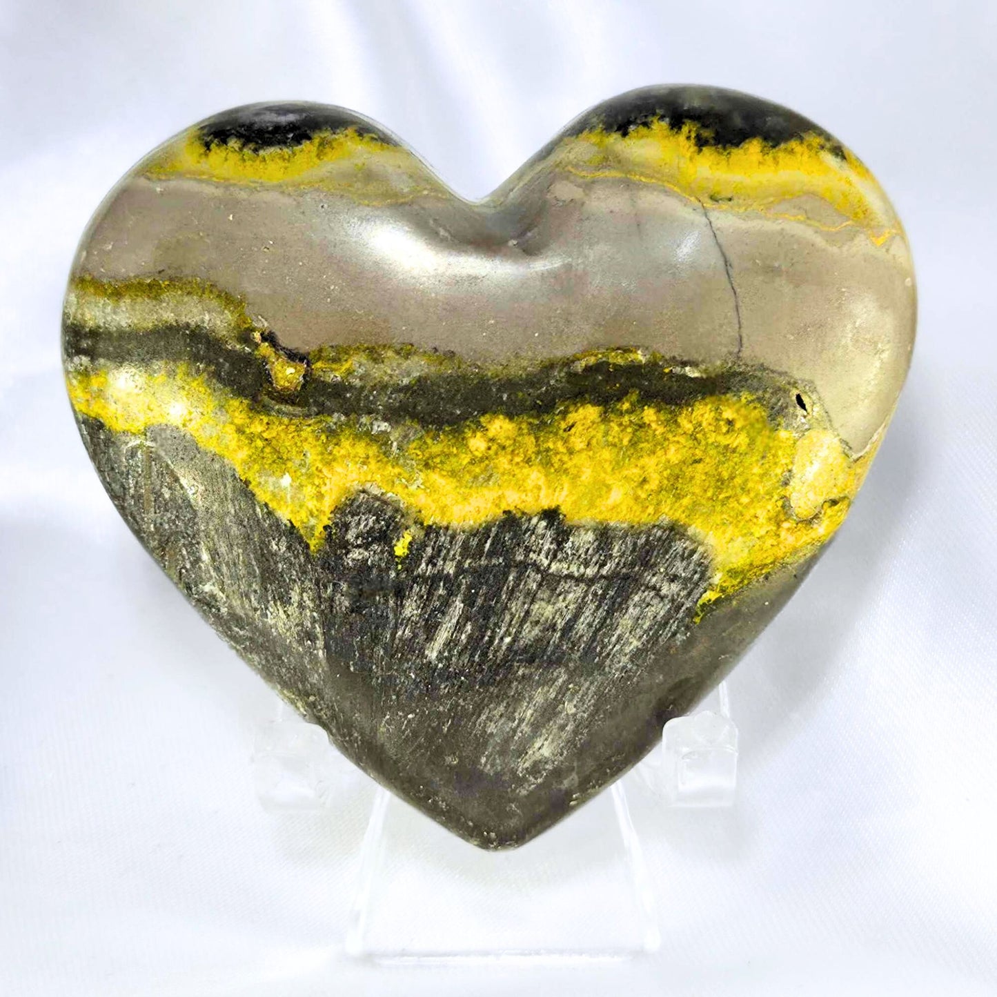 Genuine Bumble Bee Jasper Heart Carving - includes holder