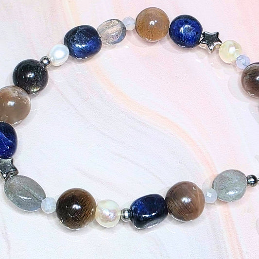 Moonstone, Sodalite, Labradorite & Pearl Crystal Adjustable Bracelet