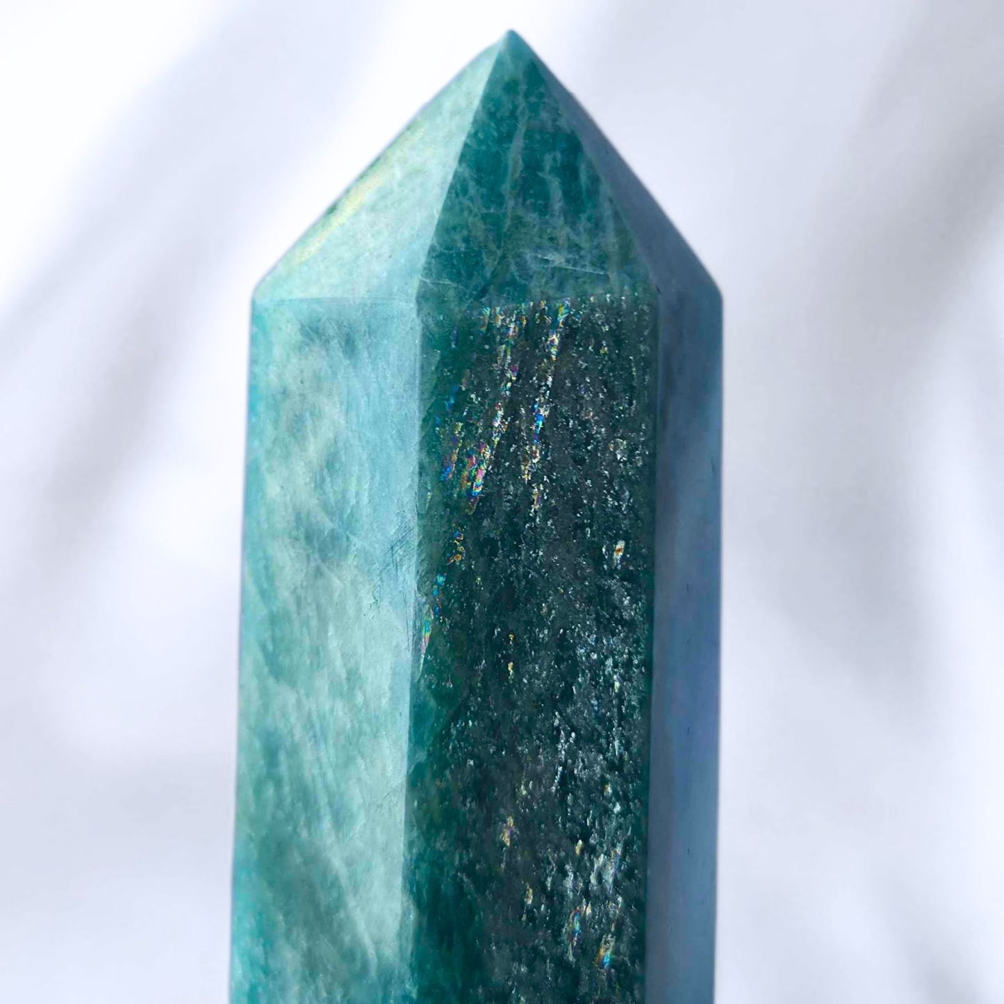 Amazonite & Black Tourmaline Tower Point with Rainbows