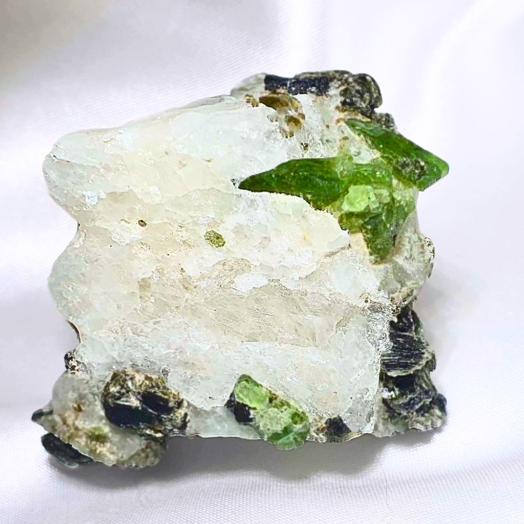 Green Tourmaline & Epidote on Quartz Specimen