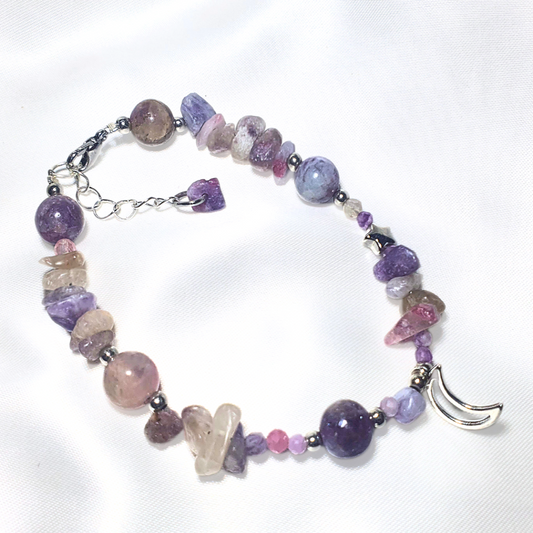 Pegmatite (Unicorn Stone) with Pink Tourmaline & Amethyst Crystal Bracelet