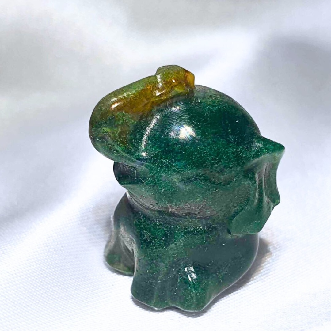 Moss Agate Small Elephant Carving with Druzy