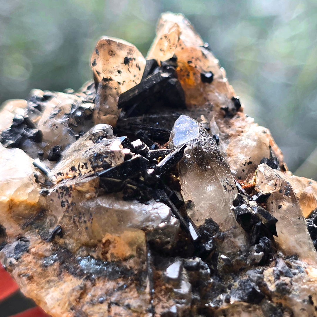 Green Aegirine with Smoky Quartz on Orthoclase Cluster - Malawi