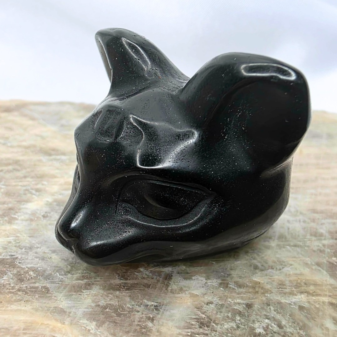 Black Obsidian Triple Eye Cat Protection Crystal Carving