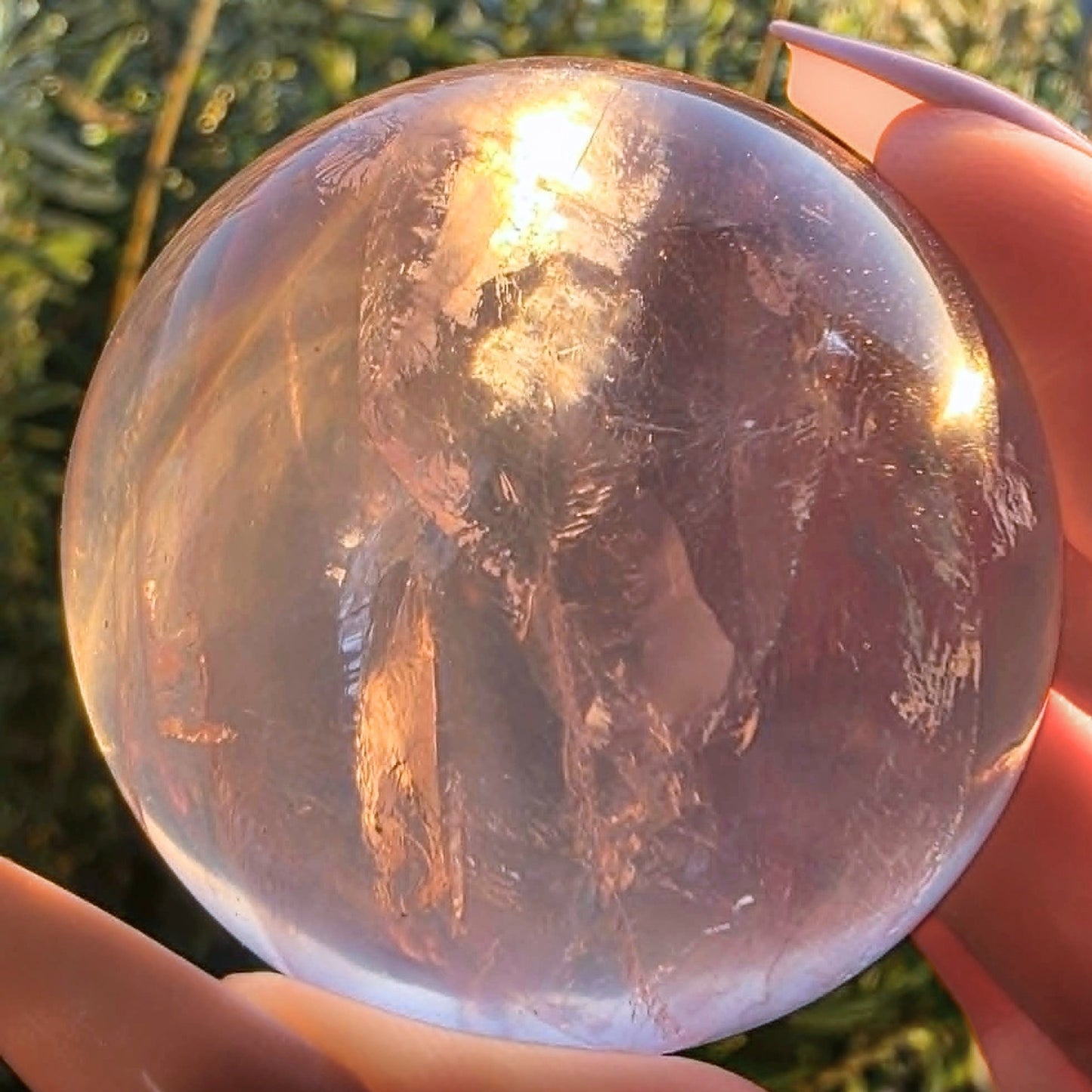 Girasol Rose Quartz Phantom Sphere with Asterisms & Rainbows
