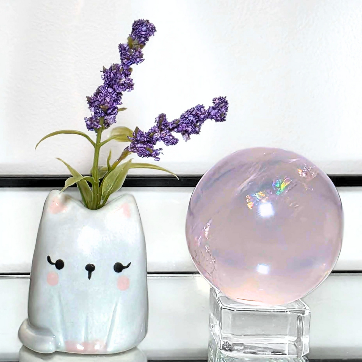 Girasol Rose Quartz Phantom Sphere with Asterisms & Rainbows