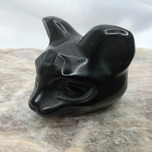 Black Obsidian Triple Eye Cat Protection Crystal Carving