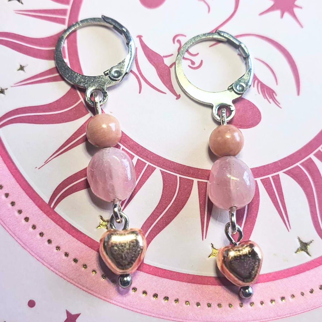 Rhodonite & Rose Quartz Crystal Earrings