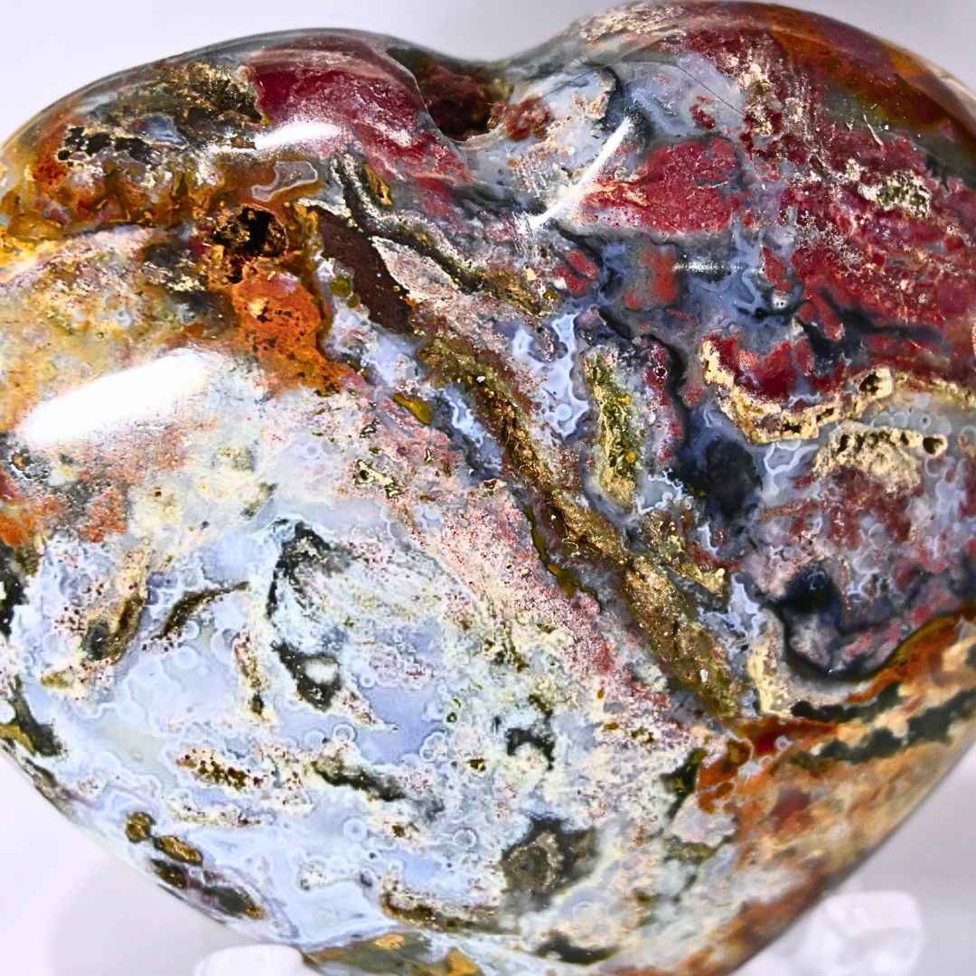 Large Puffy Genuine Ocean Jasper Heart - includes stand
