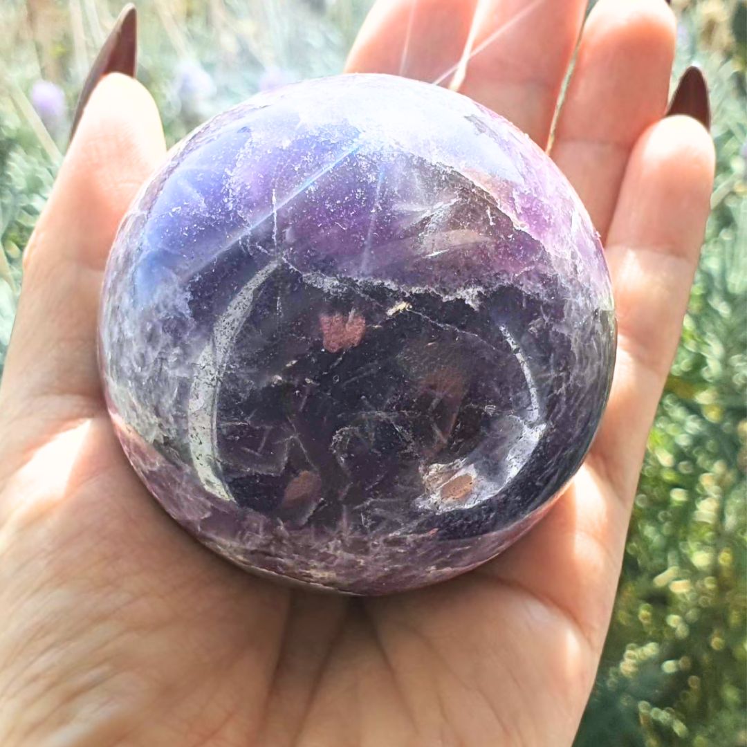 Unicorn Stone with Smoky Quartz, Pink Tourm & Lepidolite Sphere - includes stand, 318g