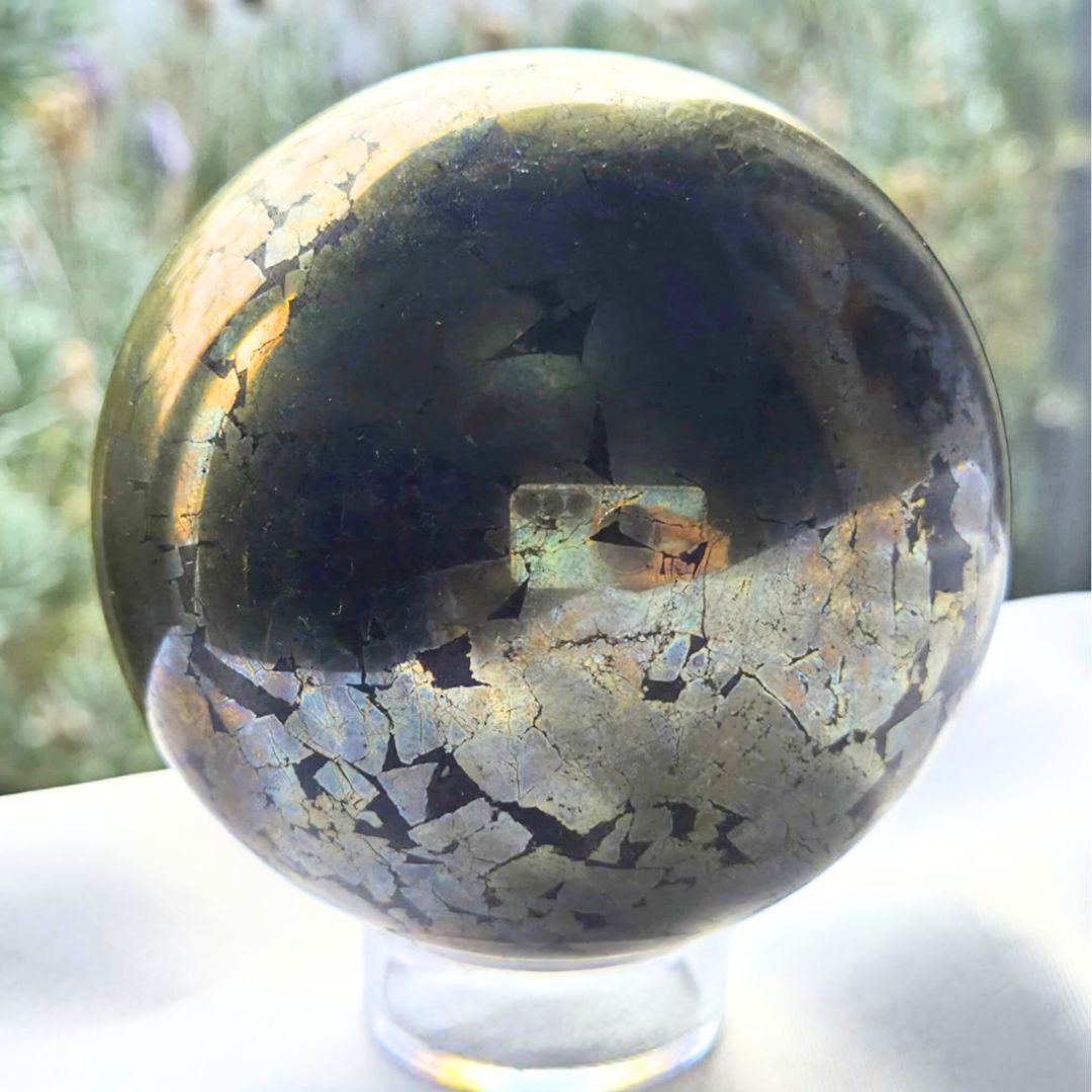 Large Chalcopyrite Sphere - 945g - includes stand