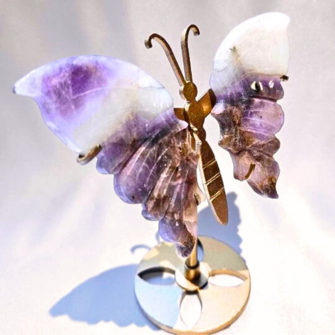 Smoky Amethyst Butterfly Wings on Metal Stand Set
