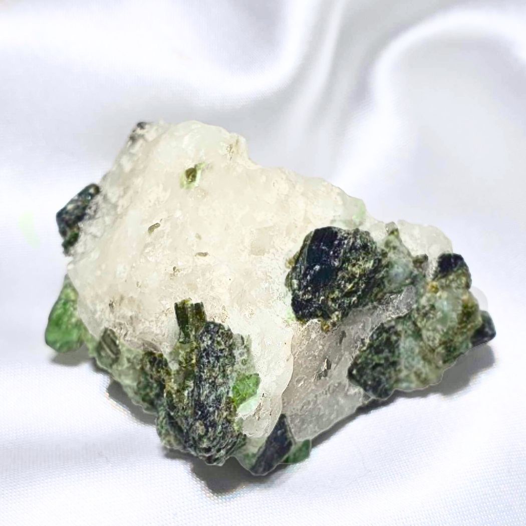 Green Tourmaline & Epidote on Quartz Specimen