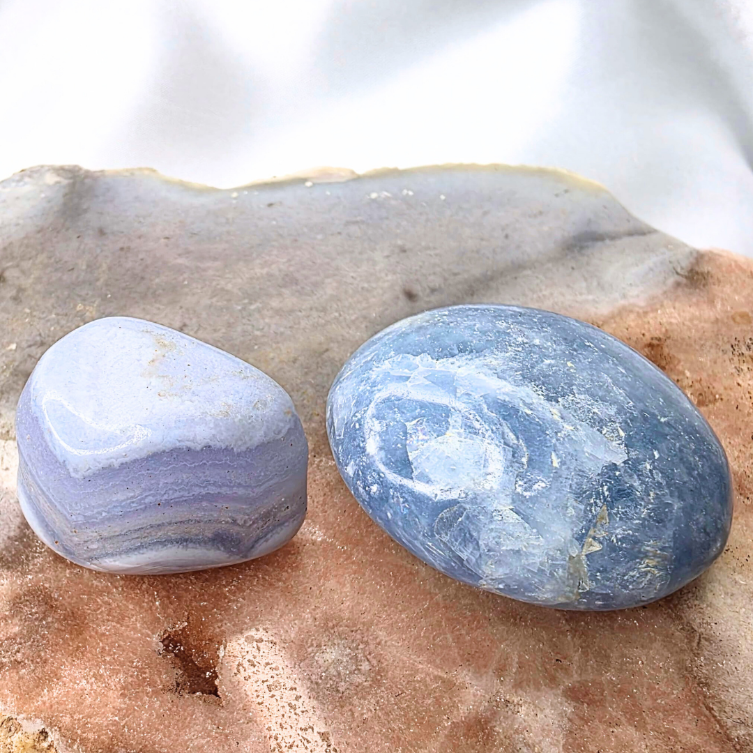 Calming Crystal Set | Blue Aragonite, Quartz, Blue Lace Agate & Blue Calcite