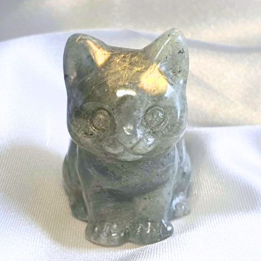 Labradorite Cat Carving with High Sunset Flash