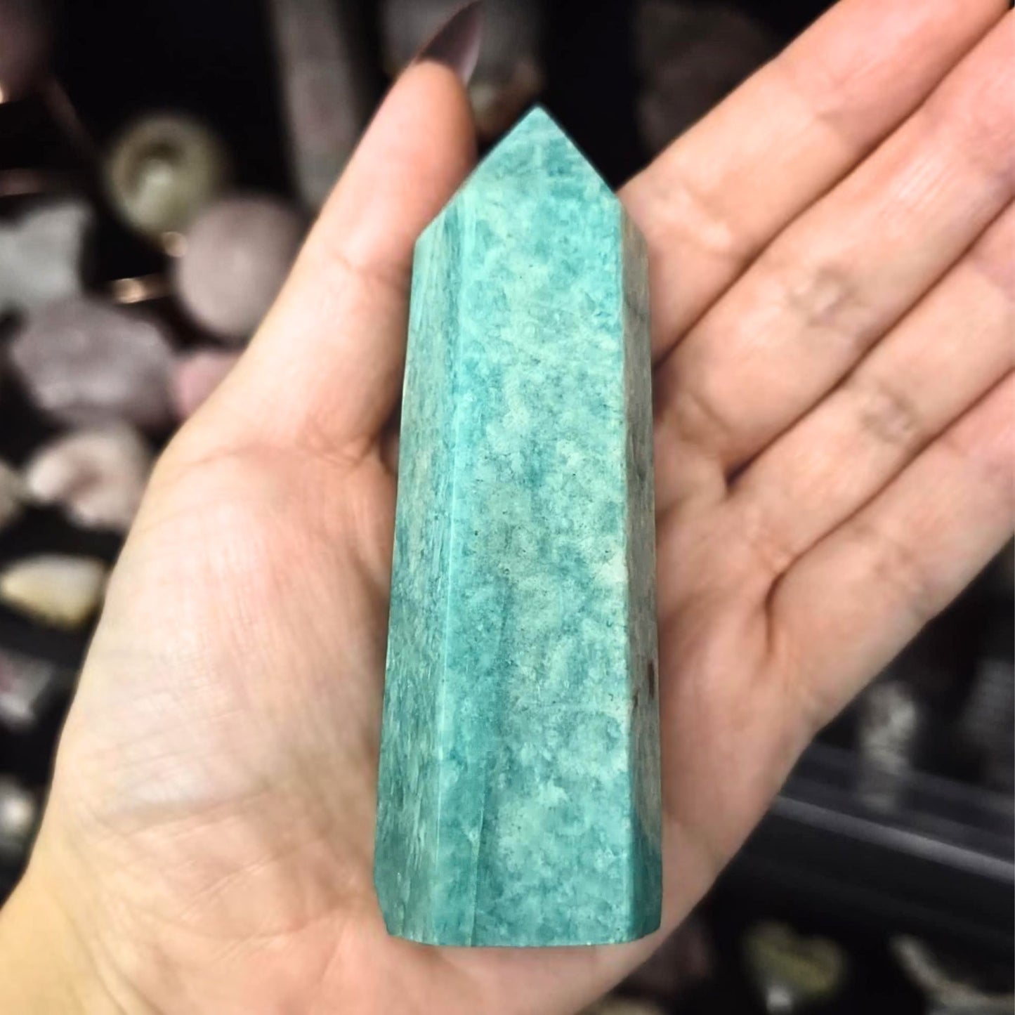 Amazonite & Black Tourmaline Tower Point with Rainbows