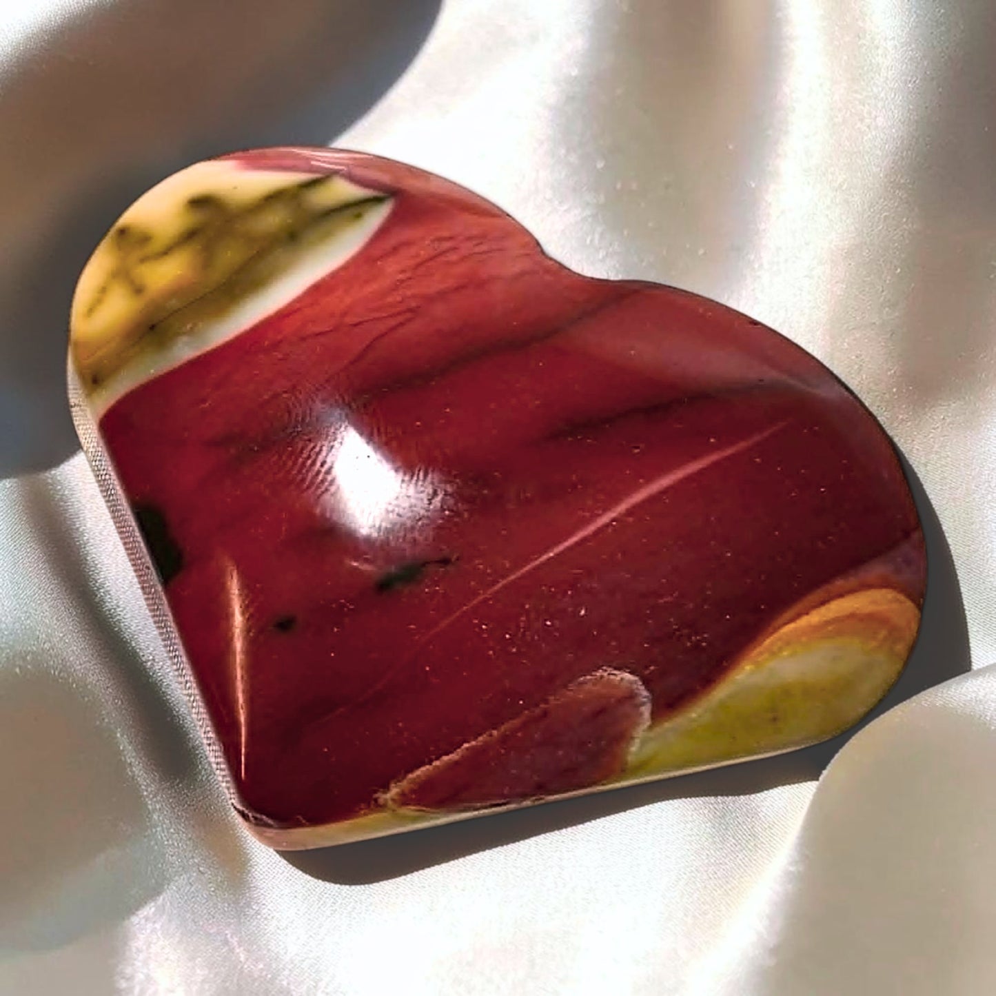 High Grade Pink-Red & Yellow Mookaite Heart - includes stand